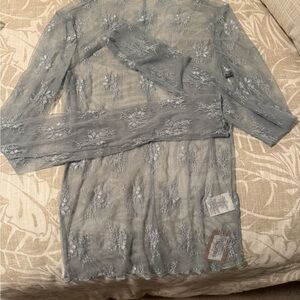 Vestique Sheer Lace Top in Light Blue